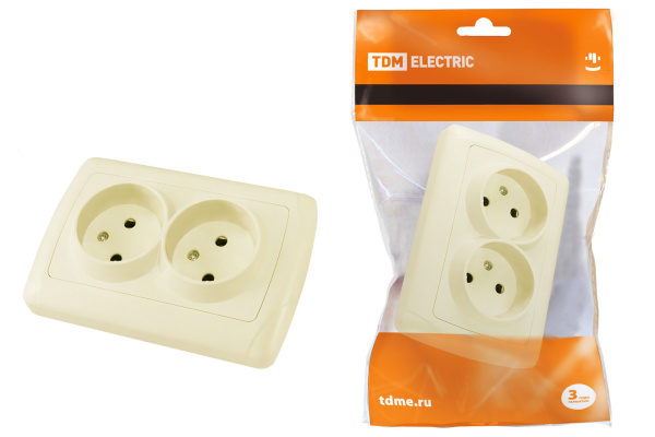 TDM Розетка двойная 2П 10А 250В сл. кость "Онега" SQ1805-0046
