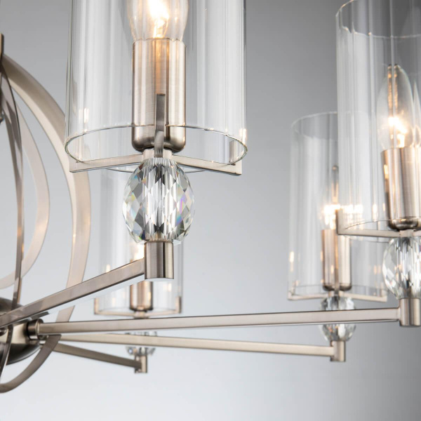 Favourite Classic подвесная люстра каркас цвета никель, плафоны из прозрачного узорного стекла, декоративные элементы из прозрачного хрусталя 2704-8P Купить Favourite Classic подвесная люстра каркас цвета никель, плафоны из прозрачного узорного стекла, декоративные элементы из прозрачного хрусталя 2704-8P