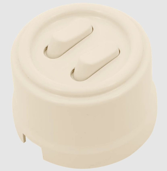 BIRONI Лизетта Пластик Песочное золото Выключатель 2-кл цвет Белый (клавишный) B1-222-24-PB