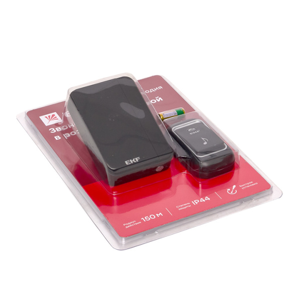 Купить Звонок беспр. в розетку Classic (230В, черный, 51 мелод. с индик. 4 ур.) EKF