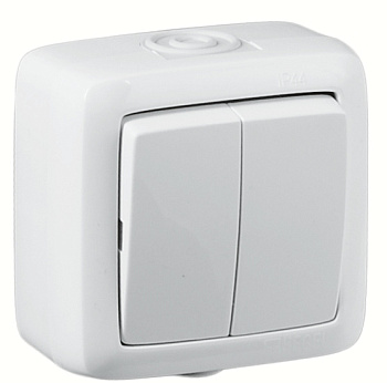 Hegel Альфа IP44 наруж Белый ВА16-251 Выключатель 2-клавишный брызгозащищенный