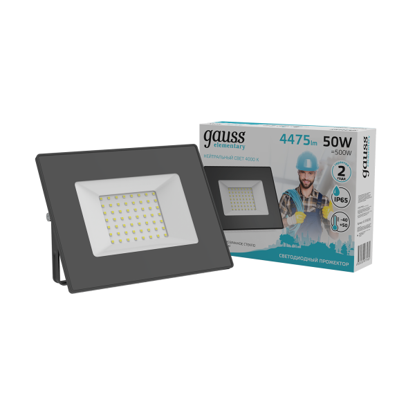 Купить Gauss Прожектор Elementary 50W 4475lm 4000К 200-240V IP65 черный LED 613100250