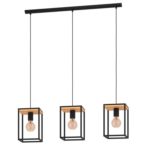Eglo 99855 Подвесной потолочный светильник LIBERTAD, 3Х40W, E27, L880, B180, H1100, сталь, дерево, черный, коричневый