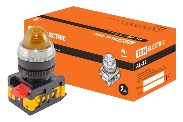 TDM Лампа AL-22 сигнальная d22мм желтый неон/230В цилиндр SQ0702-0034