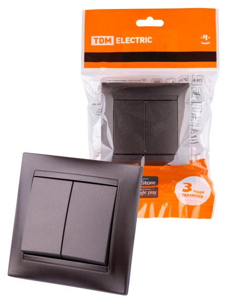 TDM Выключатель 2-х кл. 10А шоколад "Лама" SQ1815-0502