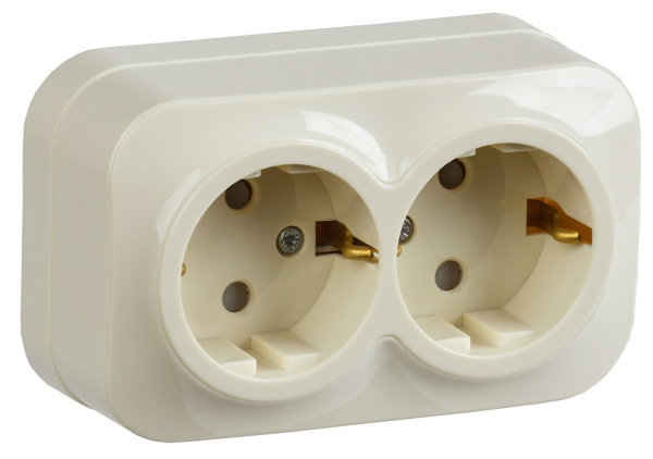 IEK GLORY РСш22-3-ХК Розет. 2-ая с з/к и з/ш о/у 16А GLORY крем.