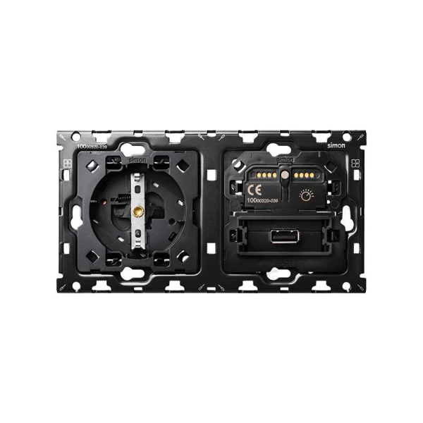 Simon 100 Кит 2 поста механизм 1 розетка Schuko + 1 з/у USB SC 2.1A + 1 светорегулятор (отсечка фазы, 2/3 провода) + суппорт 10010209-039