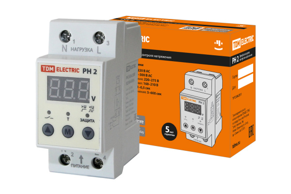 TDM Реле напряжения 1ф РН 2 63А-220В (LED-дисплей) SQ1504-0016