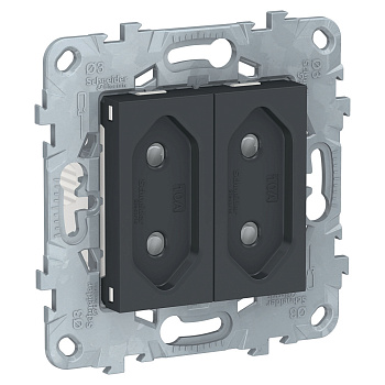 SE Unica New Антрацит Розетка б/з 2-модульная, со шторками, винт. зажим, 10А NU503154