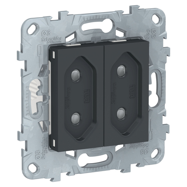 SE Unica New Антрацит Розетка б/з 2-модульная, со шторками, винт. зажим, 10А NU503154