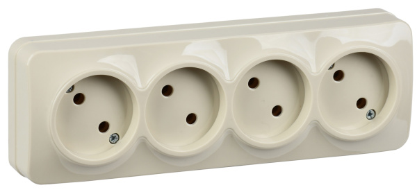 IEK GLORY РС24-2-ХК Розет. 4-ая без з/к о/у 10А GLORY кремовый