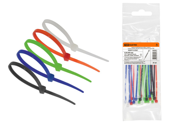 TDM Хомуты 4,8х300 цветные набор  5 цветов (черный, белый, красный, синий, зеленый) (25 штук) SQ0515-0361