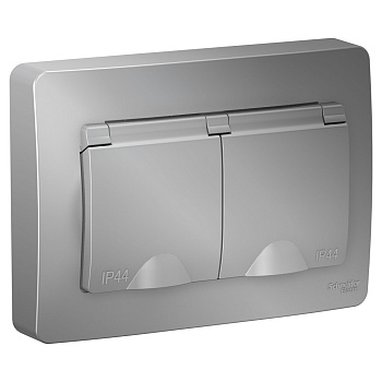 Systeme Electric Blanca внутр Алюминий Розетка 2-ая с/з IP44 со шторками, 16А, 250В