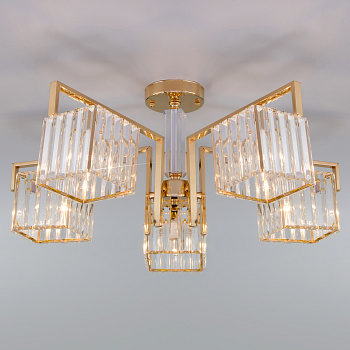 Eurosvet 10126/5 Светильник потолочный золото/прозрачный хрусталь Strotskis a054448