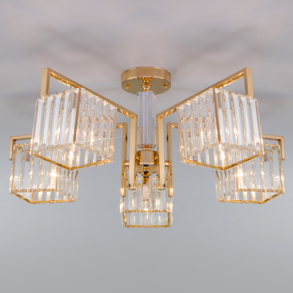 Eurosvet 10126/5 Светильник потолочный золото/прозрачный хрусталь Strotskis a054448