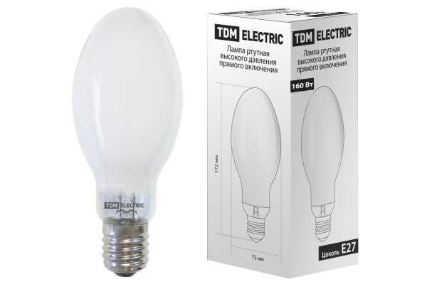 TDM Лампа ртутная высокого давления прямого включения ДРВ 160 Вт Е27 SQ0325-0019