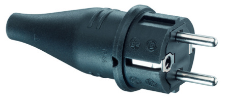 ABL Вилка с/з, резиновая, IP44, 16A, 2P+E, 250V, для кабеля сечением 1,5 мм2 (черный) 1419190