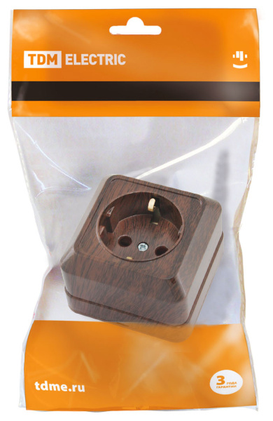 Купить TDM Розетка 2П+З открытой установки IP20 16А, бук "Ладога" SQ1801-0034