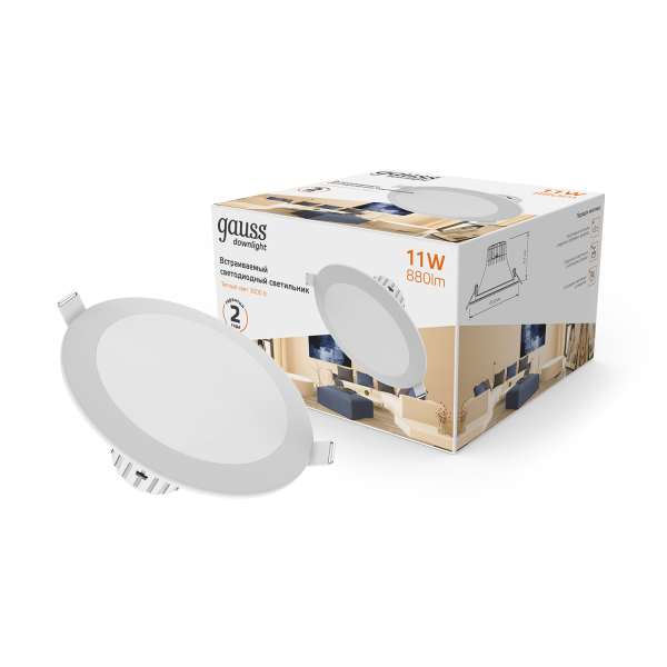 Купить Gauss Светильник Кругл. Белый, 11W,120х120х63, Ø100мм, 880 Lm LED 2700K 946411111
