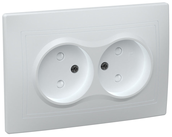 IEK KVARTA РСш12-2-КБ Розетка 2местн. без з/к с защ.штор. 10А (белый)