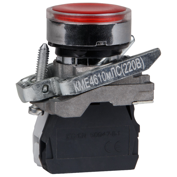 КЭАЗ Кнопка КМЕ4610мЛС-220В-красный-1но+0нз-цилиндр-индикатор-IP65