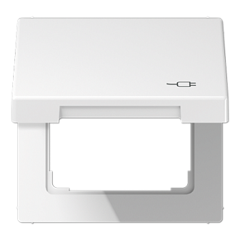 JUNG Рамка с подпружиненной крышкой для механизмов 50*50, с символом "Вилка", белый LS990BFKLSOCWW