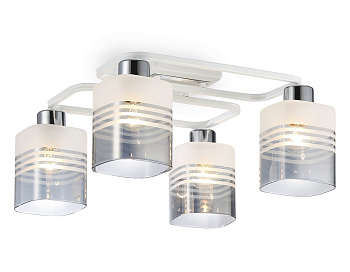 Ambrella Светильник потолочный TR303205/4 WH/CH/SM/FR белый/хром/дымчатый/белый матовый E27*4 max 60W 370*370*200