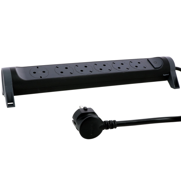 Купить Legrand Revolution Комфорт Черный Удлинитель 6x2К+З с выкл., кабель 1,5м, плоские розетки, фиксируемый поворотный блок 694534