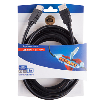 Шнур HDMI - HDMI gold 3М с ферритами Rexant 06-3102