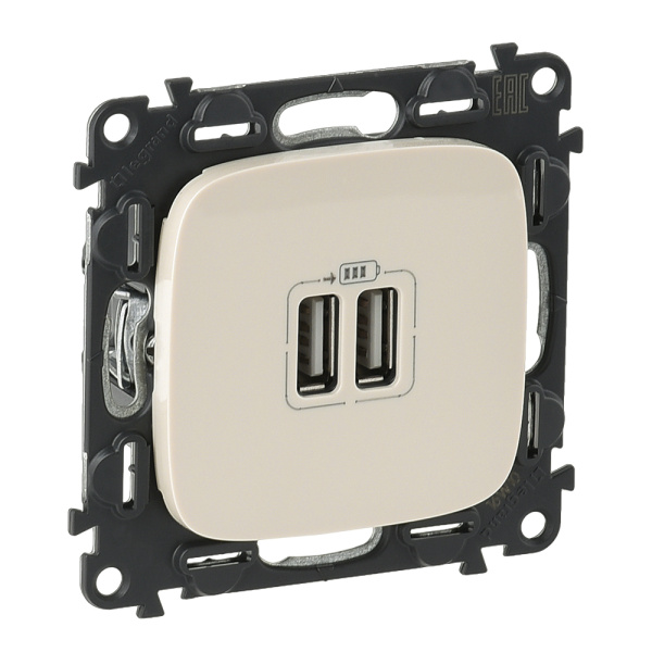 Legrand Valena ALLURE Сл.кость Розетка 2-ая USB 240В/5В 1500мА (с лицевой панелью) 754996