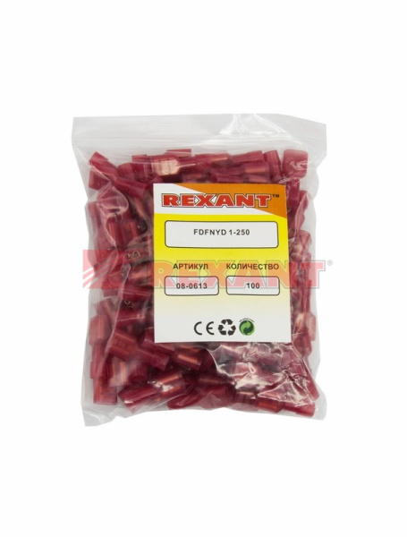 Купить Клемма плоская полностью изолированная гнездо - 6.6мм в нейлоне 0.5-1.5мм² (РПи-м(н) 1.5-(6.3)) красный Rexant 08-0613