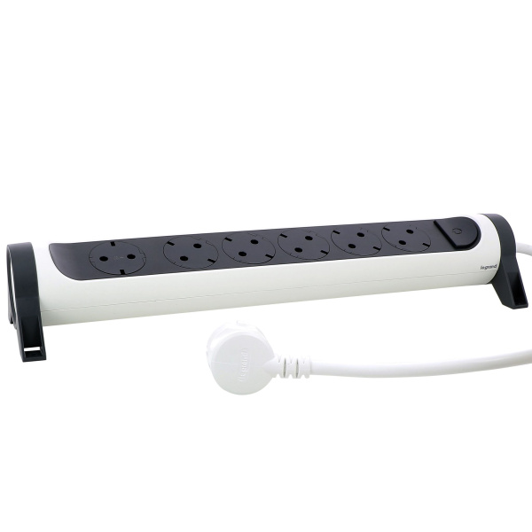 Купить Legrand Revolution Комфорт Бело-черный Удлинитель 6x2К+З с выкл., кабель 3м, плоские розетки, фиксируемый поворотный блок 694539