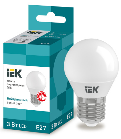 IEK Лампа светодиодная ECO G45 шар 3Вт 230В 4000К E27 LLE-G45-3-230-40-E27