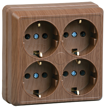 IEK OKTAVA РС24-3-ОД Розетка 4местн. с з/к 16А откр.уст. (дуб)