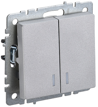 IEK BRITE BASE Алюминий Выключ. 2-кл с индик 10А ВС10-2-1-БрА