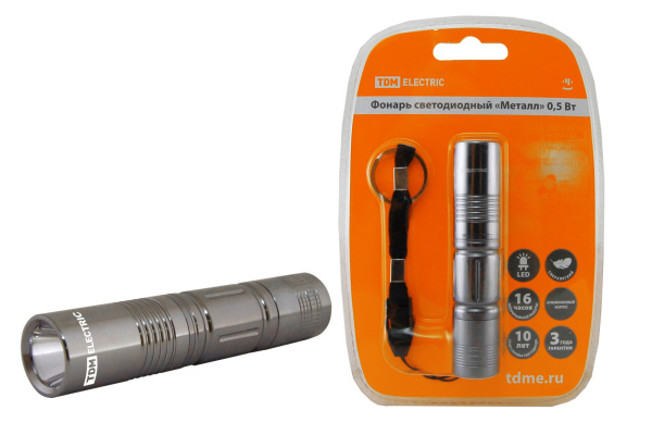 TDM Фонарь светодиодный "Металл", 0,5 Вт светодиод 30 лм/Вт, бат. 1*AA SQ0350-0012