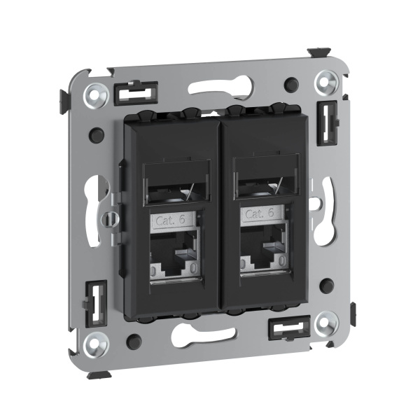 Купить DKC Компьютерная розетка RJ-45 в стену, кат.6 экранированная двойная,"Avanti", "Черный матовый"