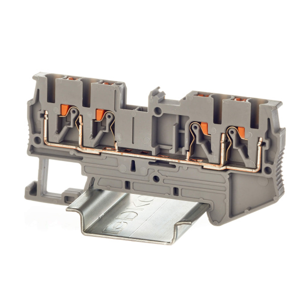 DKC Nuputuk Клемма проходная, зажим push-in, 4 точки подключения, 2.5 кв.мм, серая