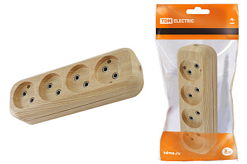 TDM Колодка розеточная 4 гнезда 2П б/з 10А 250В "Эко" (сосна) SQ1806-0050