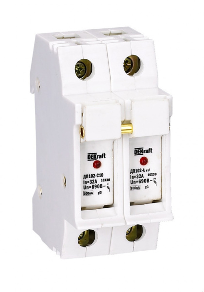 Dekraft Держатель предохр. типа C10 со светодиодной индикаторной лампой ДП102-С10-2P