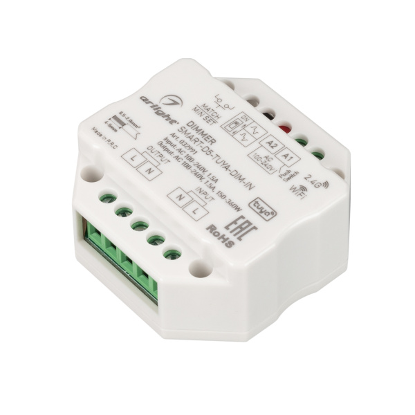 Arlight Диммер SMART-D5-TUYA-DIM-IN (230V, 1.5A, TRIAC, WiFi, 2.4G) (IP20 Пластик, 5 лет) 032991