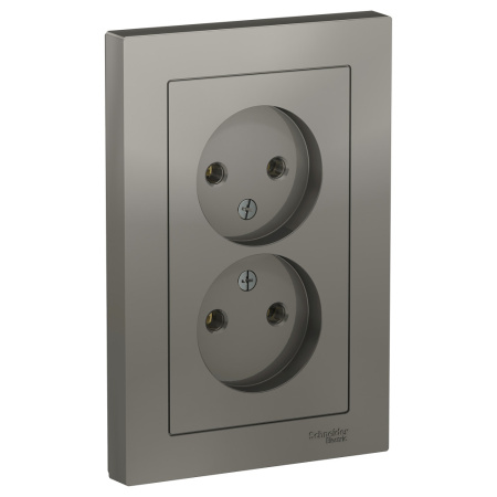 Systeme Electric AtlasDesign Сталь Розетка б/з двойная, 16А, в сборе
