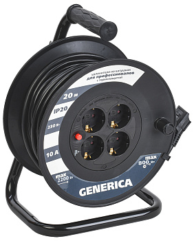 IEK GENERICA Катушка УК20 с т/з 4 места 2P+PE/20м 3х1,0мм2 GENERICA WKP10-10-04-20-G
