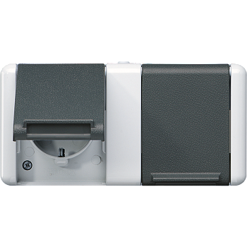 JUNG Двойная горизонтальная SCHUKO-розетка 16A 250V~ для накладного монтажа IP44 8220-1W