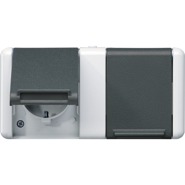 JUNG Двойная горизонтальная SCHUKO-розетка 16A 250V~ для накладного монтажа IP44 8220-1W