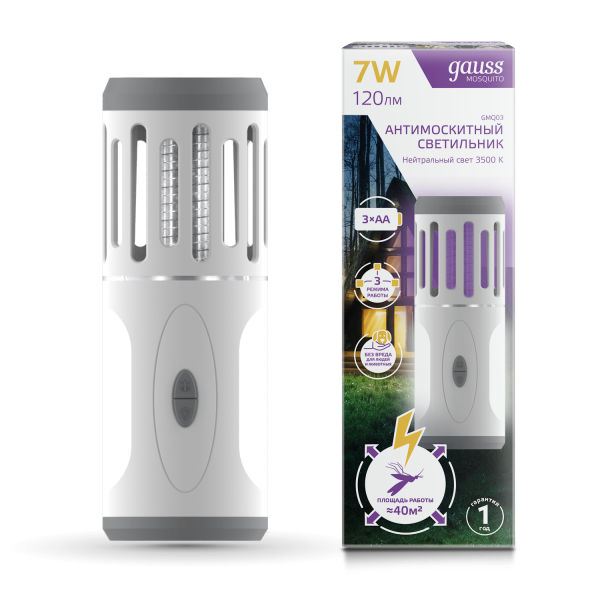 Купить Gauss Антимоскитный светильник Mosquito, 7Вт, 3AA, 1/40 GMQ03