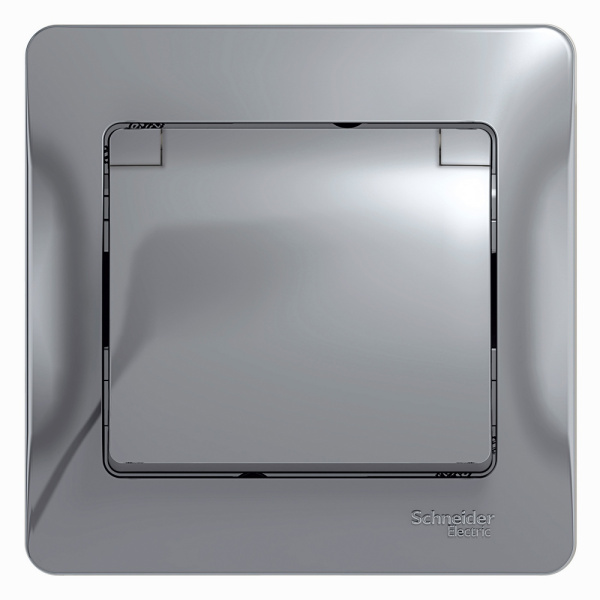 Systeme Electric Glossa Алюминий Розетка с/з со шторками с крышкой, IP20 (в сборе с рамкой)