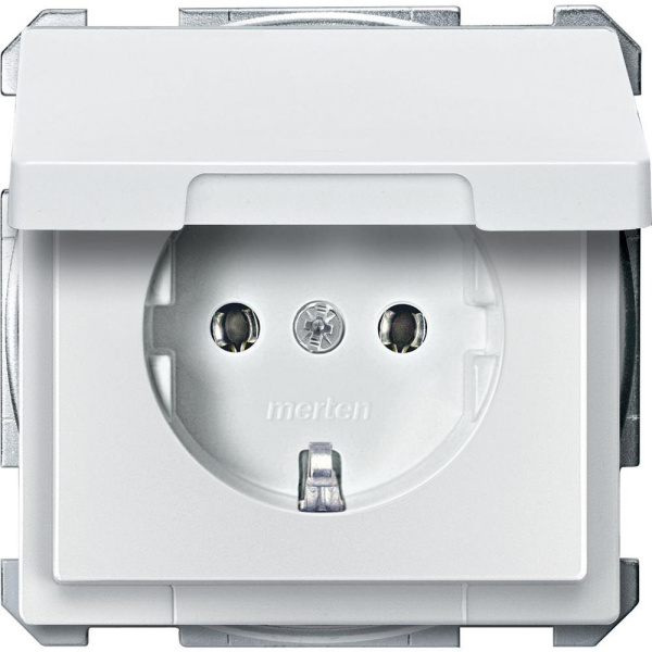 SE Merten SD QuickFlex Бел Розетка с/з с крышкой (термопласт) безвинт. зажим MTN2311-4019