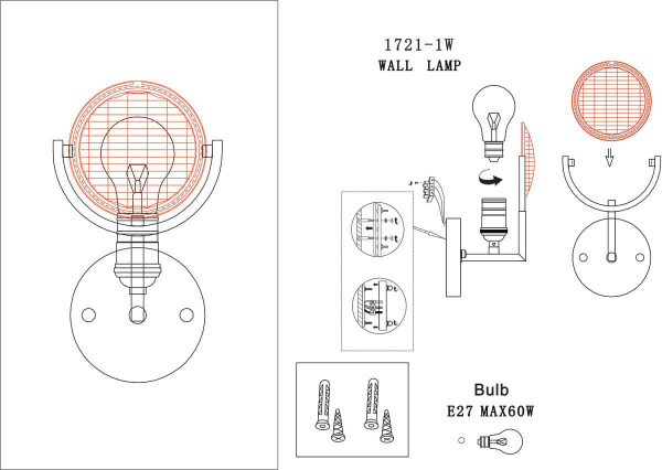 Купить Favourite Fara Черный/Прозрачный Светильник настенный 1*E27*40W 1721-1W