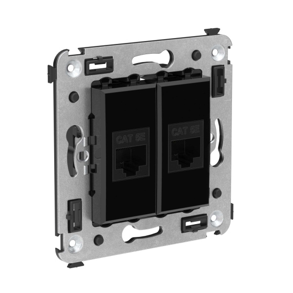 Купить DKC Компьютерная розетка RJ-45 без шторки в стену, кат.5е двойная, "Avanti", "Черный квадрат"
